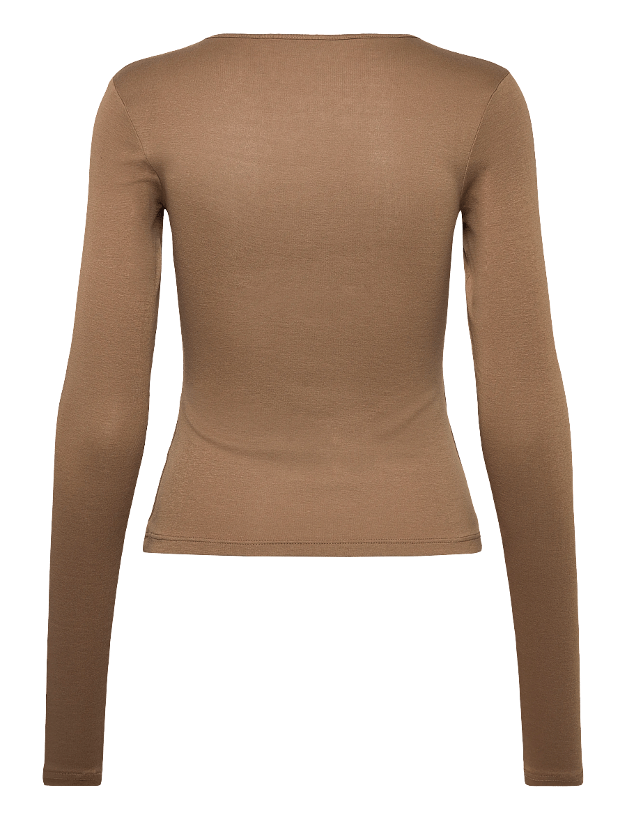 Weekday - V Neck Long Sleeve Top - pikkade varrukatega topid - dark beige - 1