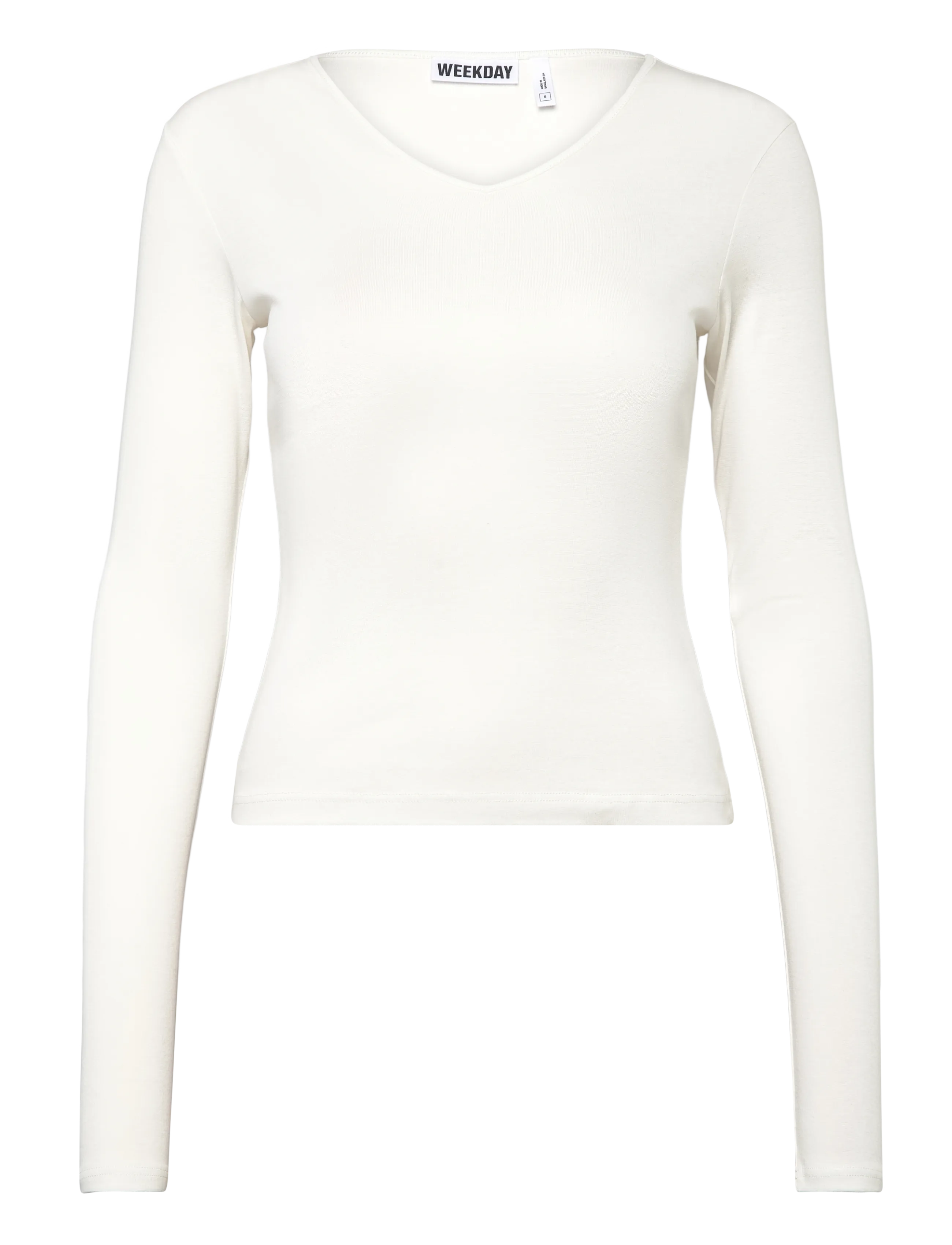 Weekday V Neck Long Sleeve Top, S, T-shirts & Oberteile, Creme - Long-sleeved, Frauen