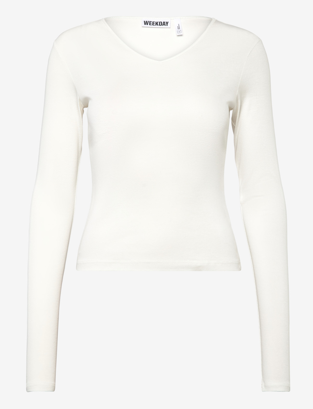Weekday - V Neck Long Sleeve Top - långärmade toppar - off white - 0