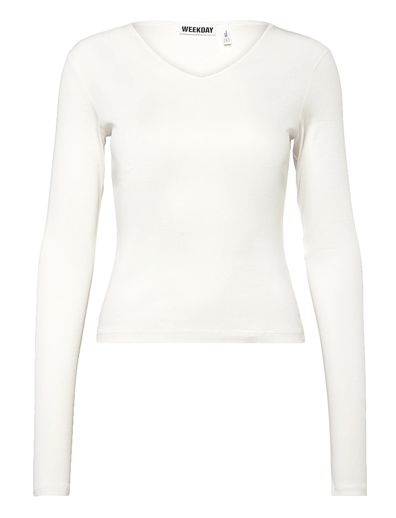 Weekday - V Neck Long Sleeve Top - långärmade toppar - off white - 0