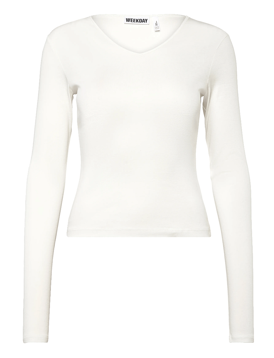 Weekday - V Neck Long Sleeve Top - langærmede toppe - off white - 0