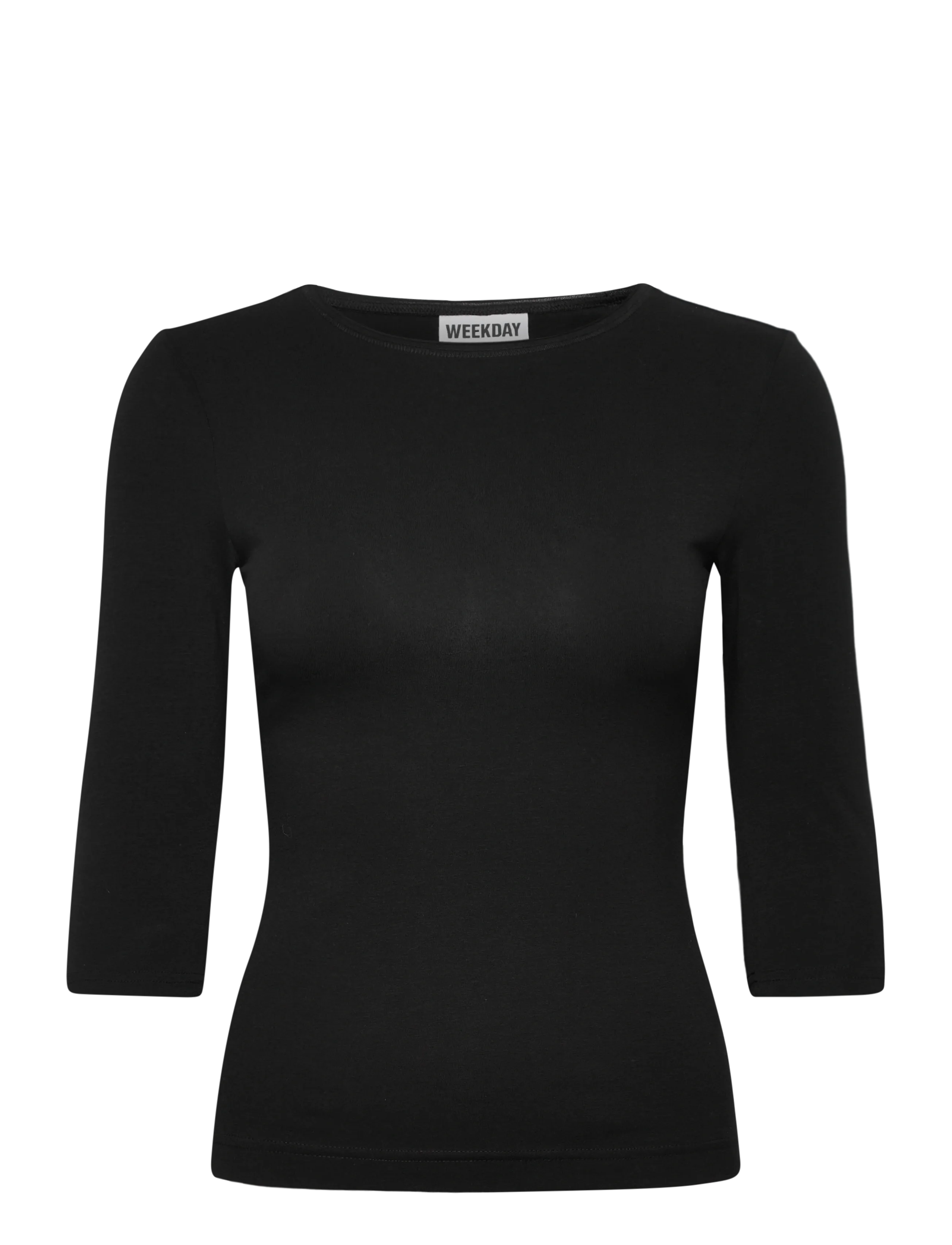 Weekday Fitted Three-Quarter Sleeve Top, L, T-shirts & Oberteile, Schwarz - Long-sleeved, Frauen
