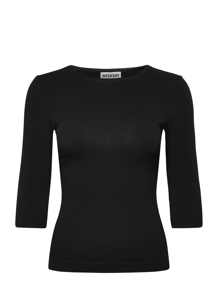 Weekday - Fitted Three-Quarter Sleeve Top - palaidinukės ilgomis rankovėmis - black - 0
