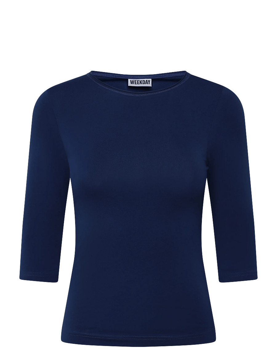 Weekday - Fitted Three-Quarter Sleeve Top - pikkade varrukatega topid - blue - 0