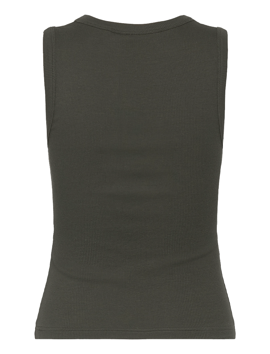 Weekday - Ribbed V-neck Tank Top - tanktops - khaki green - 1