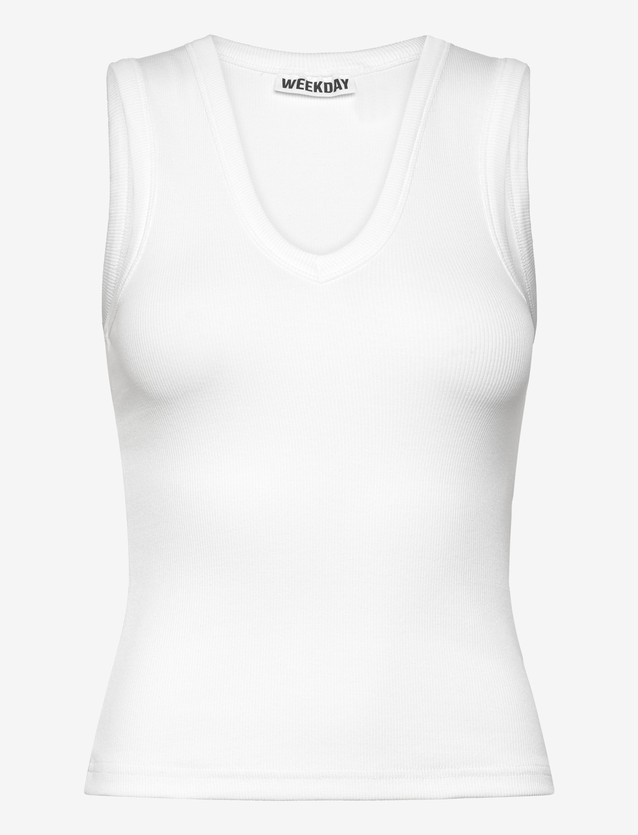 Weekday - Ribbed V-neck Tank Top - sleeveless tops - white - 0