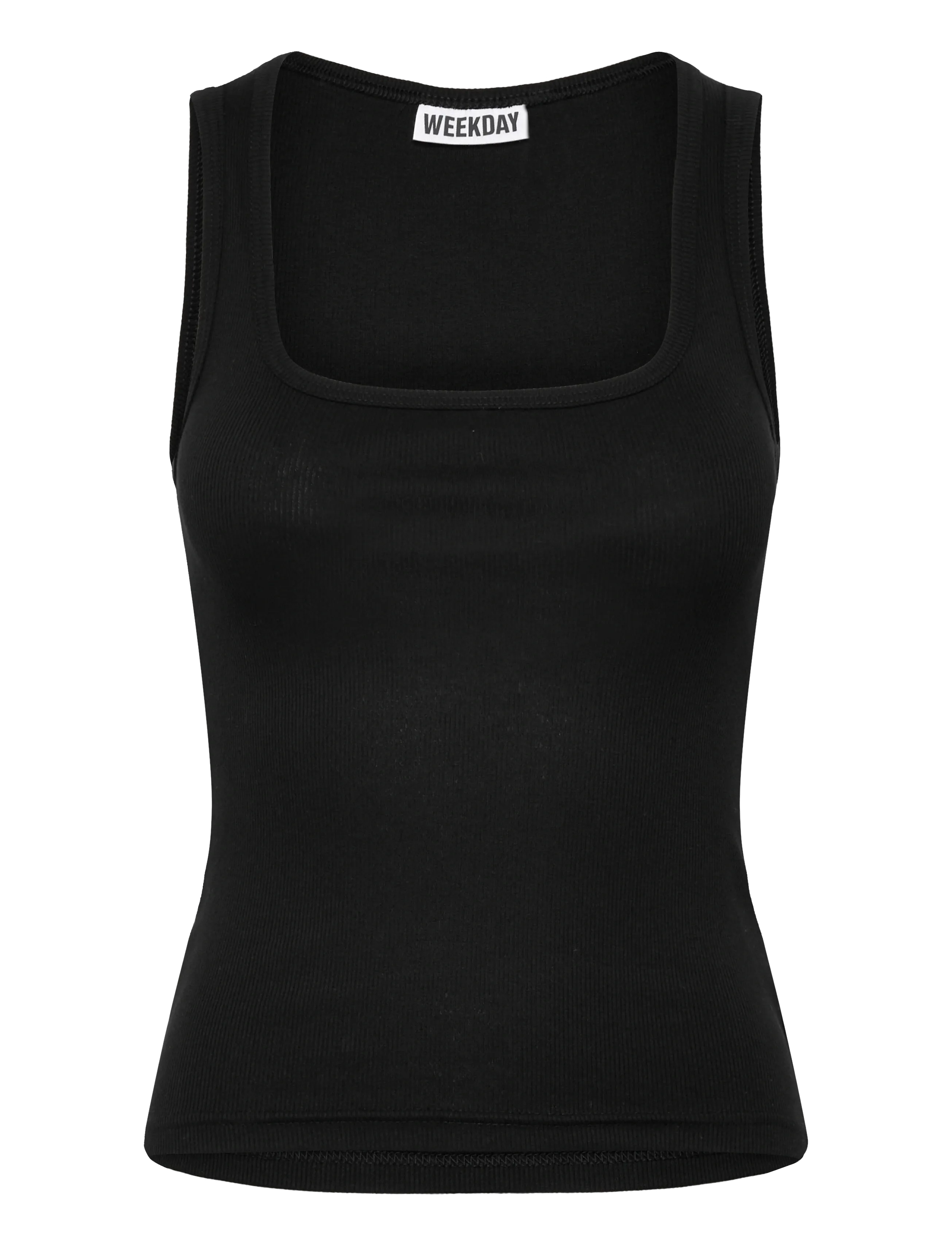 Weekday Slim Square Neck Ribbed Tank Top, XXS, T-shirts & Oberteile, Schwarz - Sleeveless, Frauen