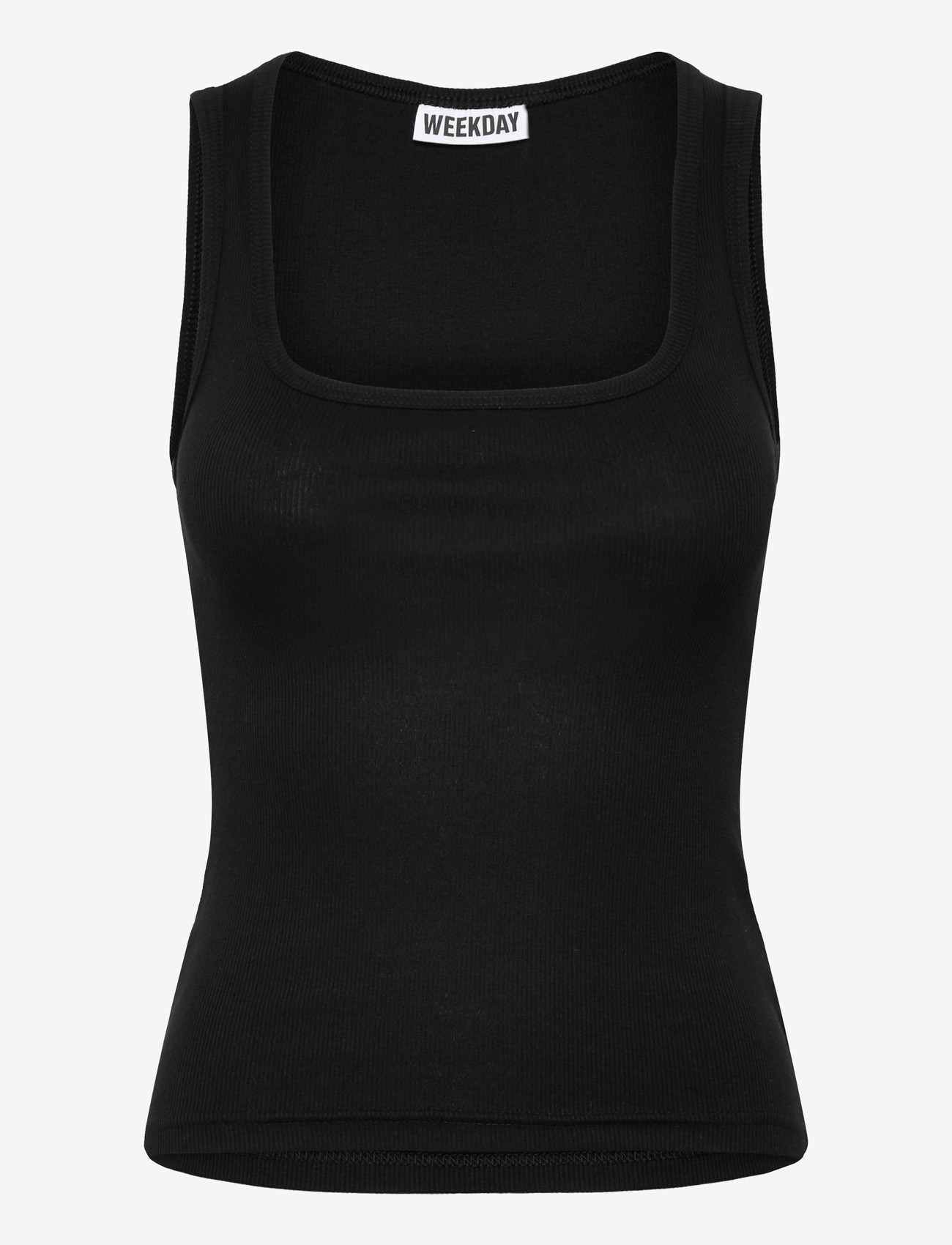 Weekday - Slim Square Neck Ribbed Tank Top - tanktops - black - 0