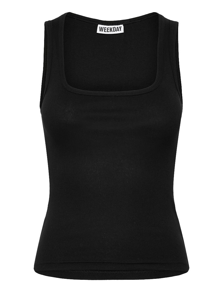 Weekday - Slim Square Neck Ribbed Tank Top - linnen - black - 0