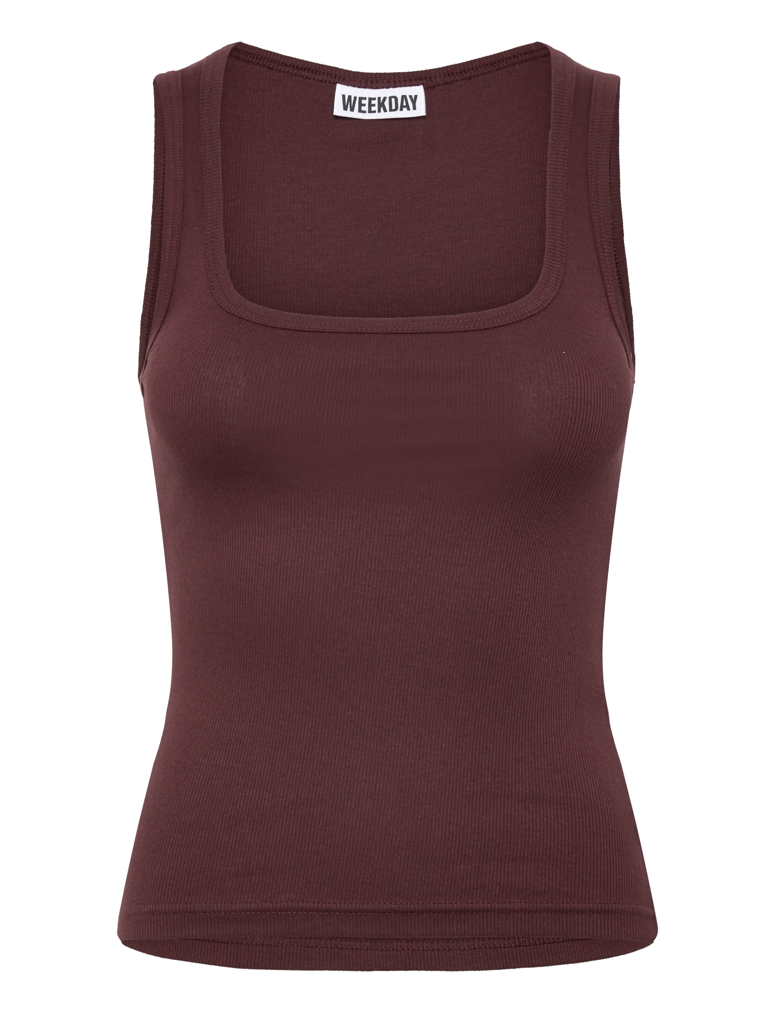 Weekday Slim Square Neck Ribbed Tank Top, XXS, T-shirts & Oberteile, Burgunderrot - Sleeveless, Frauen