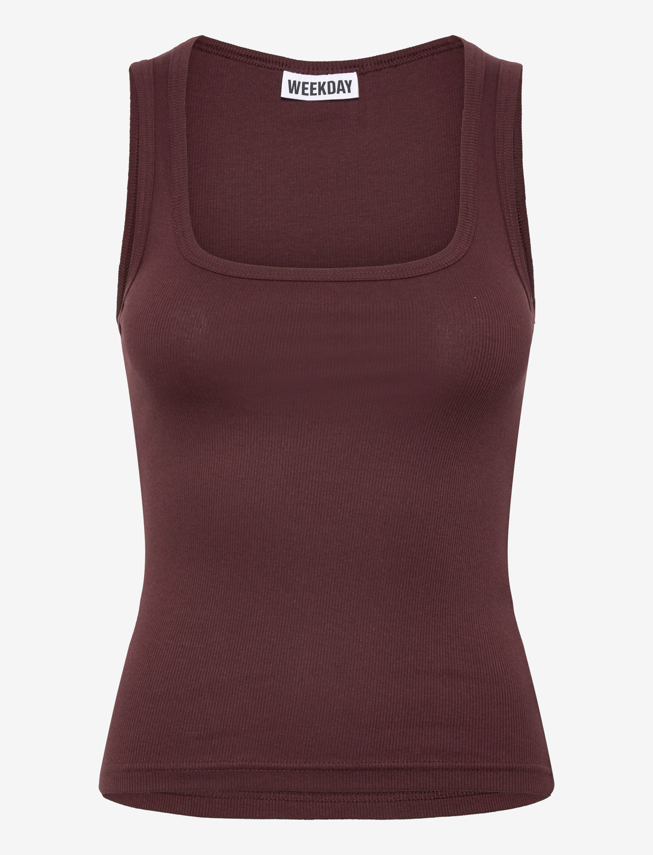 Weekday - Slim Square Neck Ribbed Tank Top - sleeveless tops - burgundy - 0