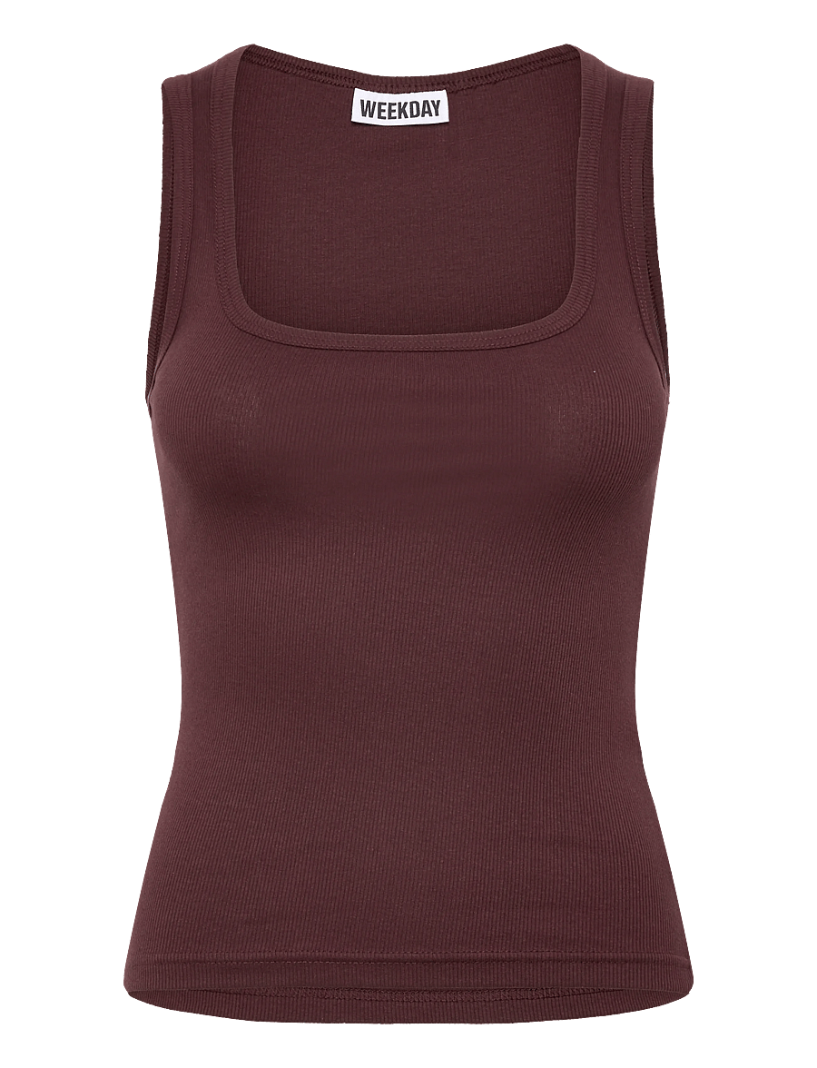 Weekday - Slim Square Neck Ribbed Tank Top - tanktops - burgundy - 0