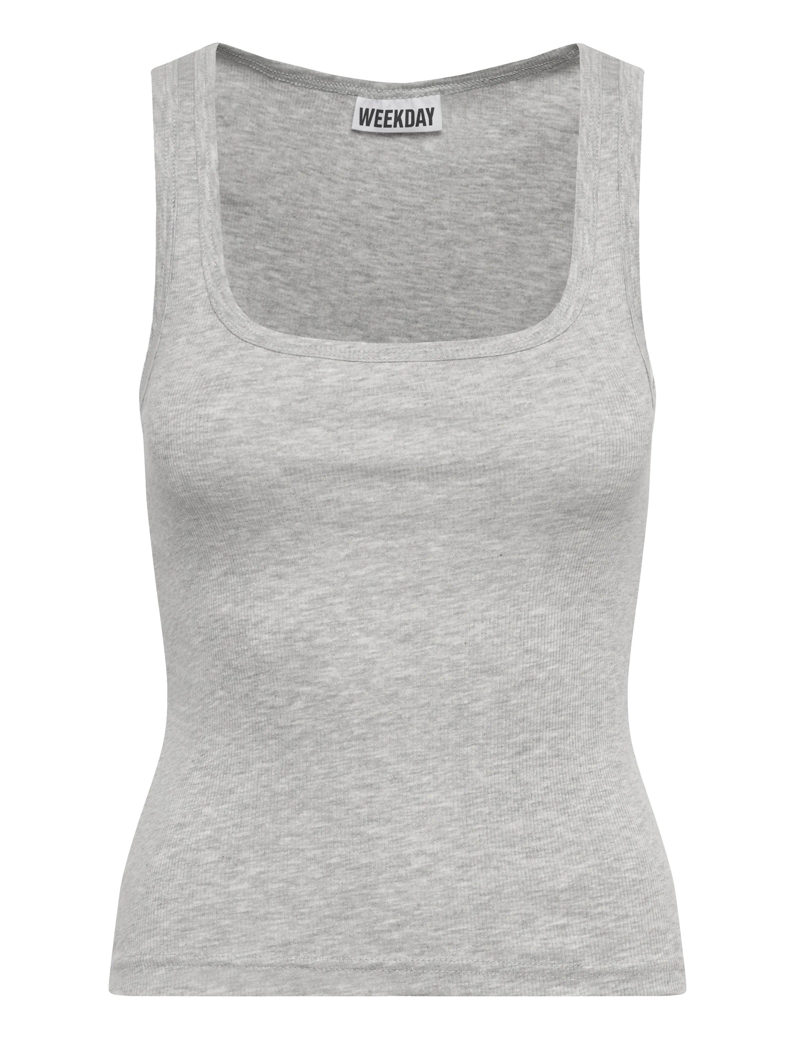 Weekday Slim Square Neck Ribbed Tank Top - Weekday - GREY MELANGE / grey