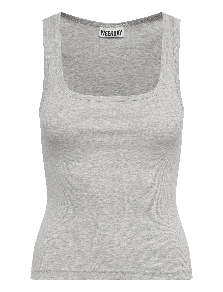 Weekday - Slim Square Neck Ribbed Tank Top - tanktops - grey melange - 0