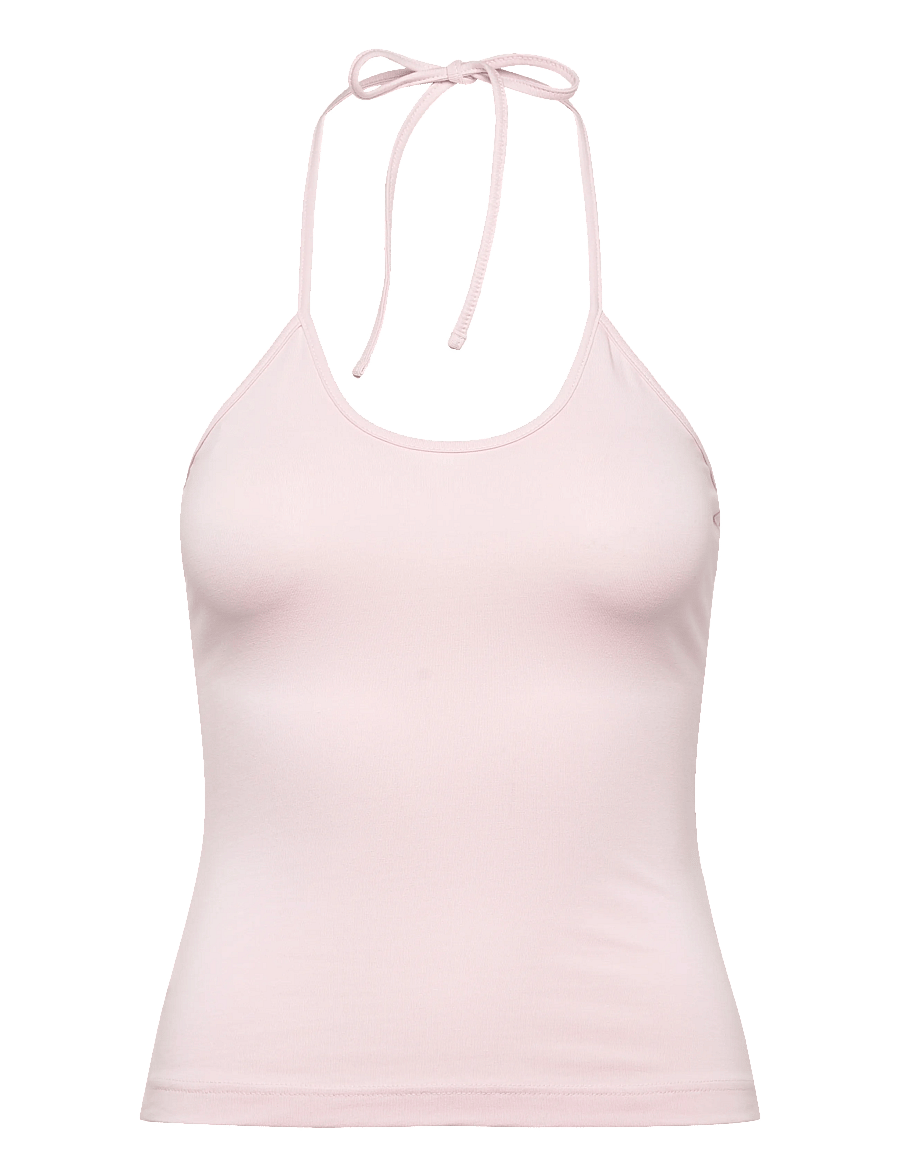 Weekday - Slim Halterneck Cotton Top - tanktops - dusty pink - 0