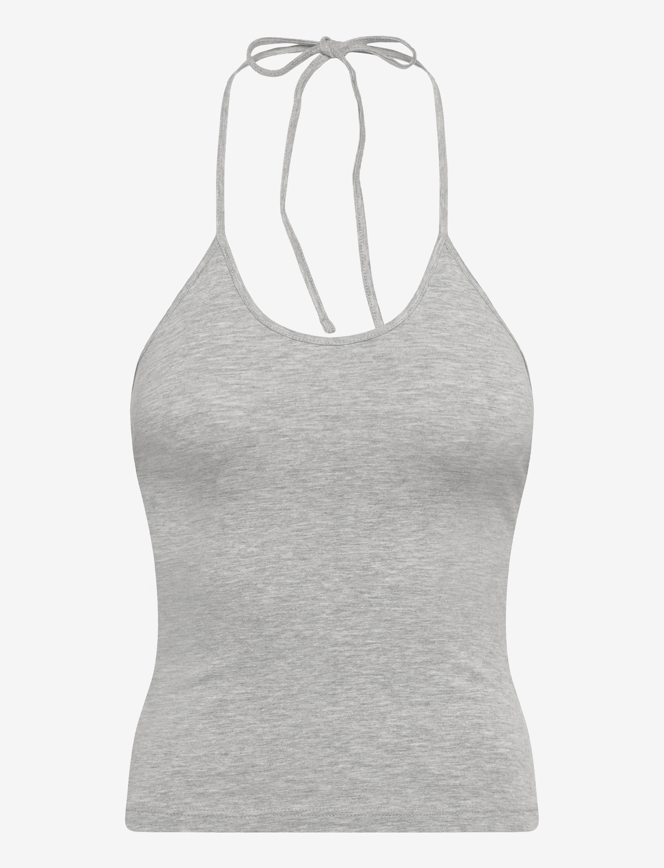 Weekday - Slim Halterneck Cotton Top - tanktops - grey melange - 0