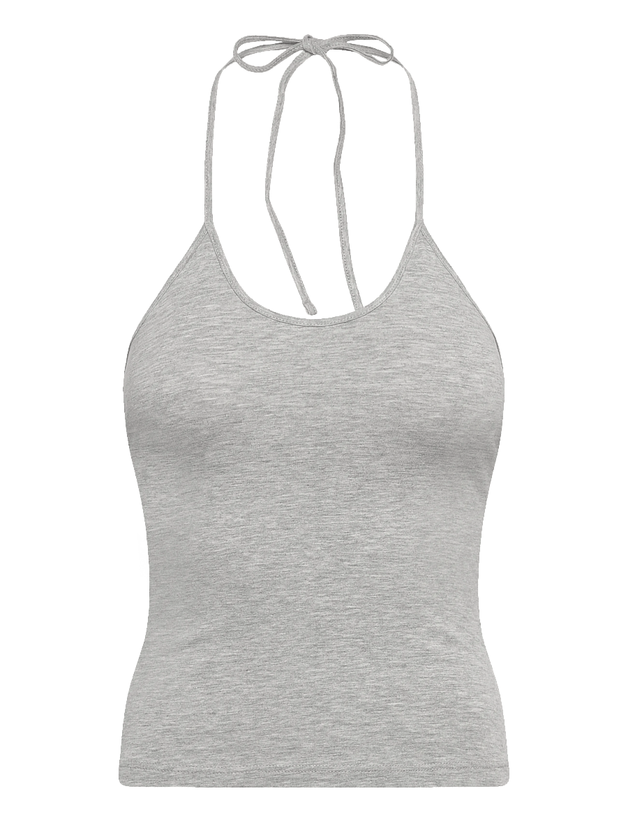 Weekday - Slim Halterneck Cotton Top - sleeveless tops - grey melange - 0