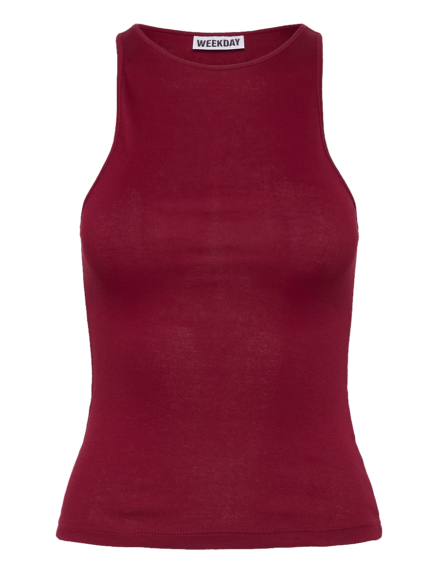 Weekday - Fitted Cotton Jersey Tank Top - Ärmellose tops - cherry red - 0