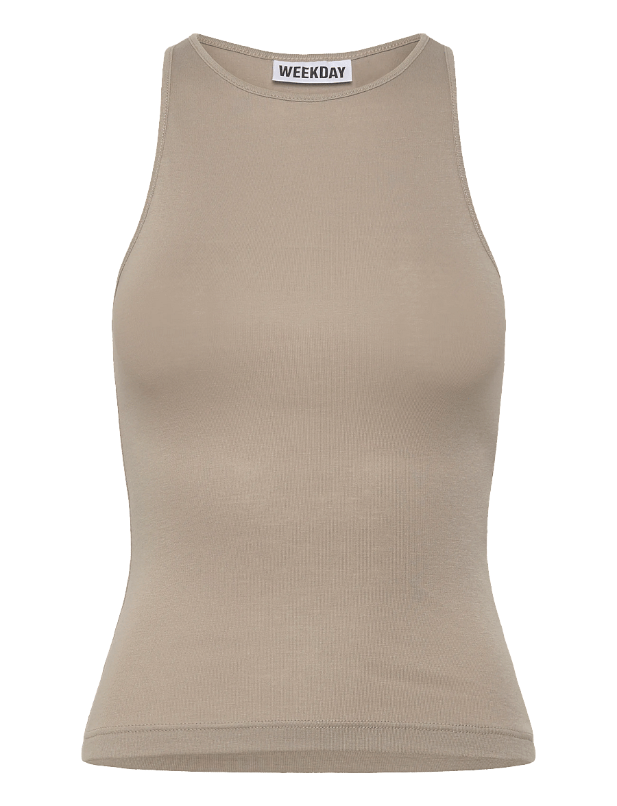 Weekday - Fitted Cotton Jersey Tank Top - Ärmellose tops - light mole - 0