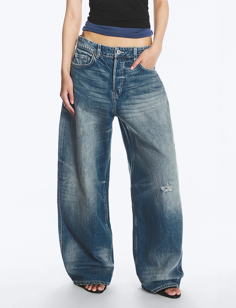 Weekday - Andromeda low rise loose baggy jeans - wide leg jeans - stirrup blue - 0