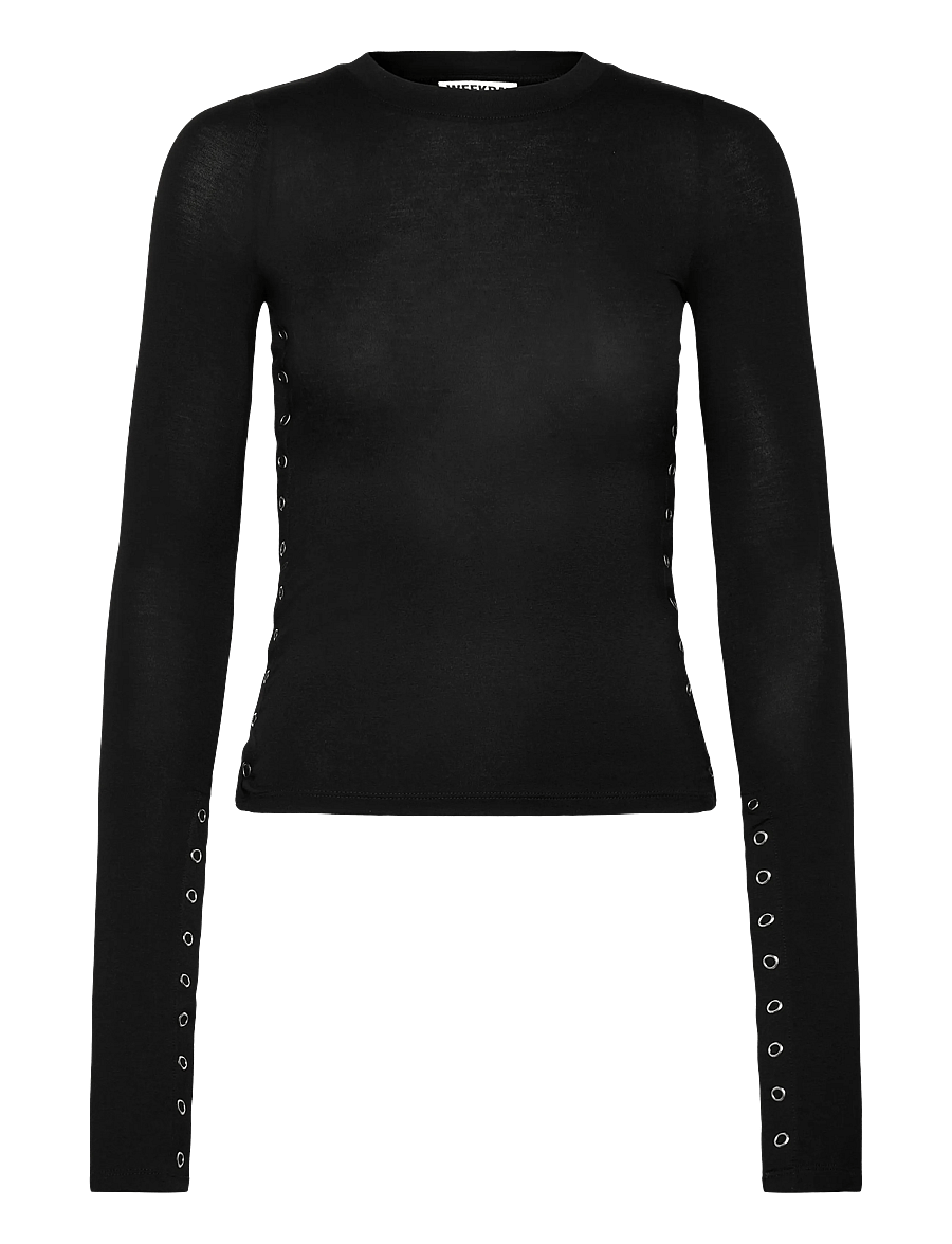 Weekday - Slim Long-Sleeved Press Stud Top - langärmlige tops - black - 0