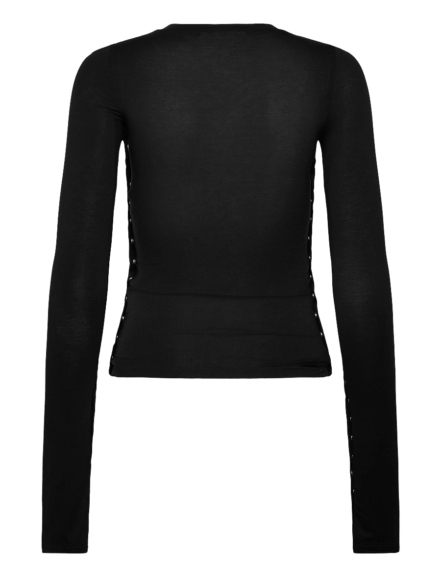 Weekday - Slim Long-Sleeved Press Stud Top - langärmlige tops - black - 1