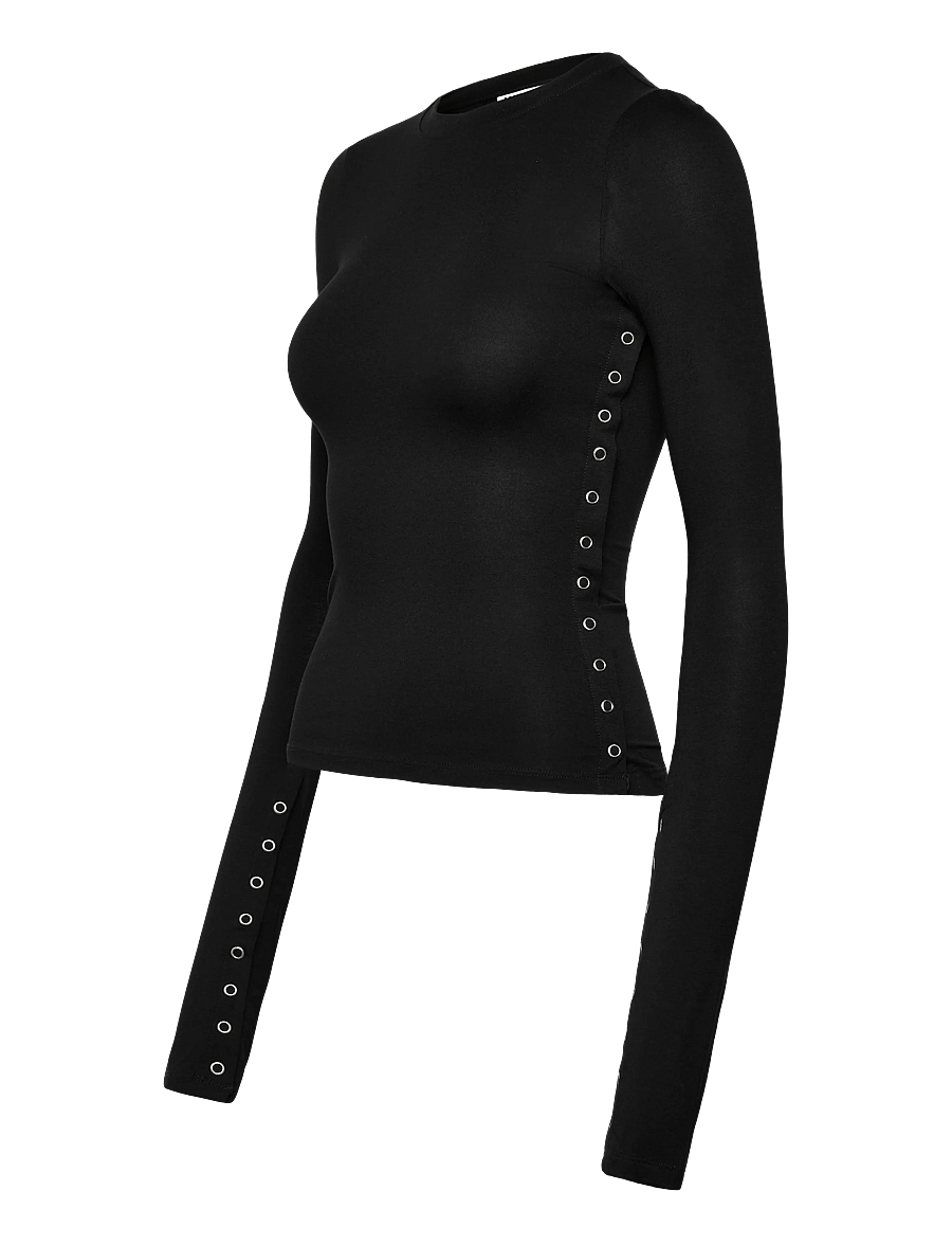 Weekday - Slim Long-Sleeved Press Stud Top - langärmlige tops - black - 2