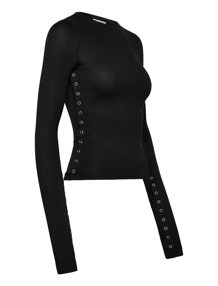 Weekday - Slim Long-Sleeved Press Stud Top - langärmlige tops - black - 3