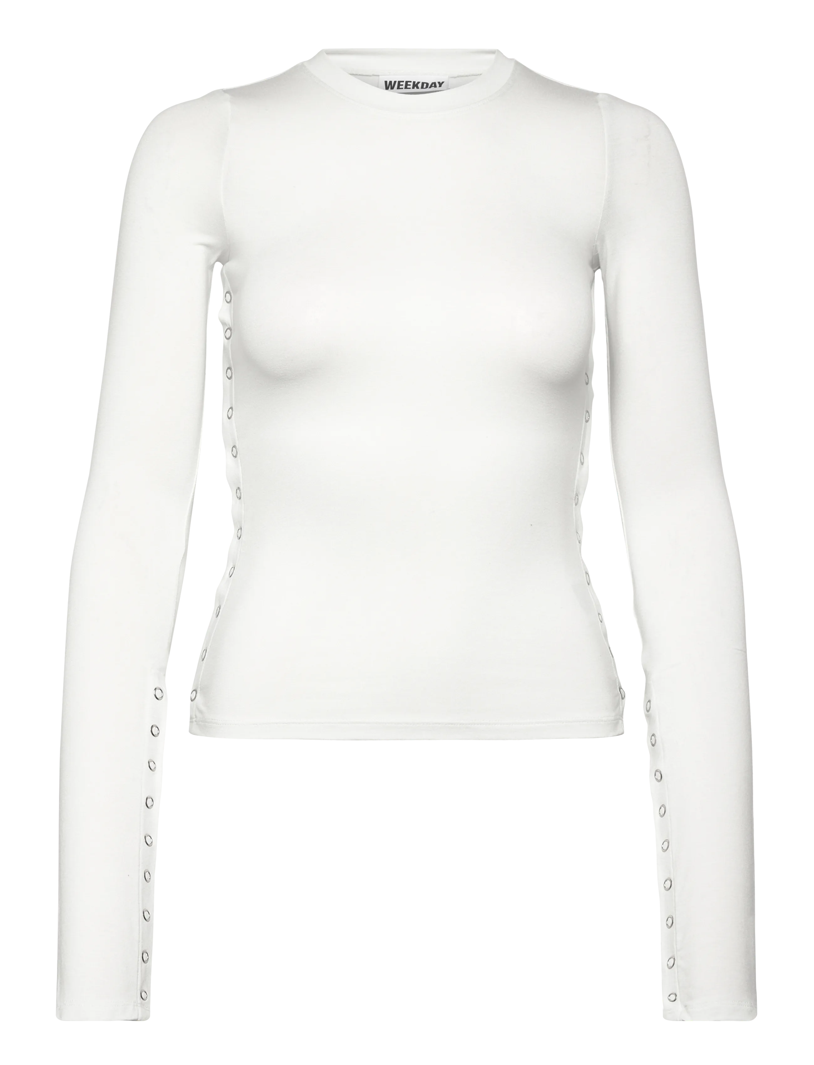 Weekday Press Studs Long Sleeve, S, White, T-Shirts & Toppe > Langærmede, Dame
