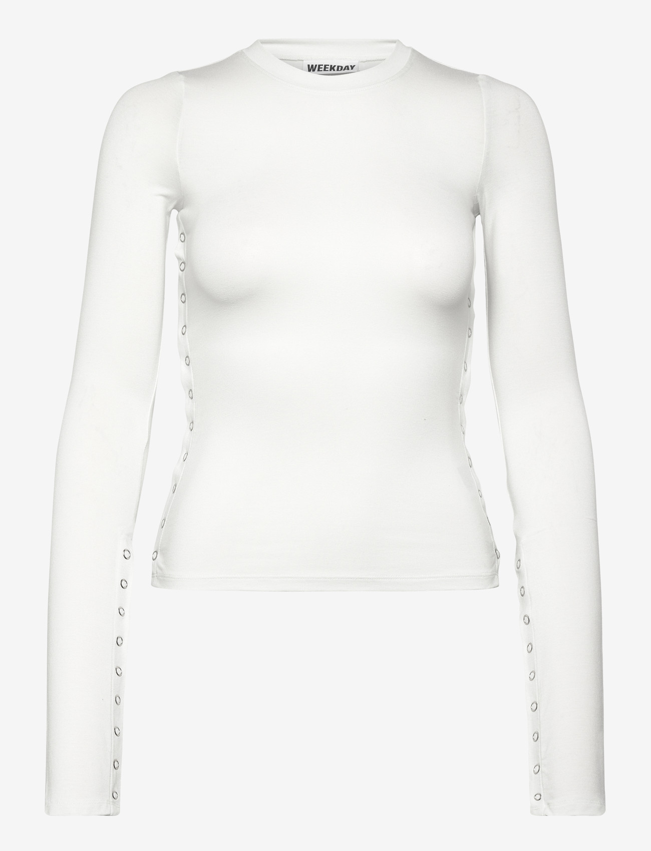 Weekday - Slim Long-Sleeved Press Stud Top - långärmade toppar - white - 0