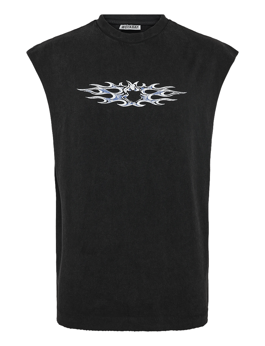Weekday - Graphic square tank top - sleeveless shirts - black w flame - 0