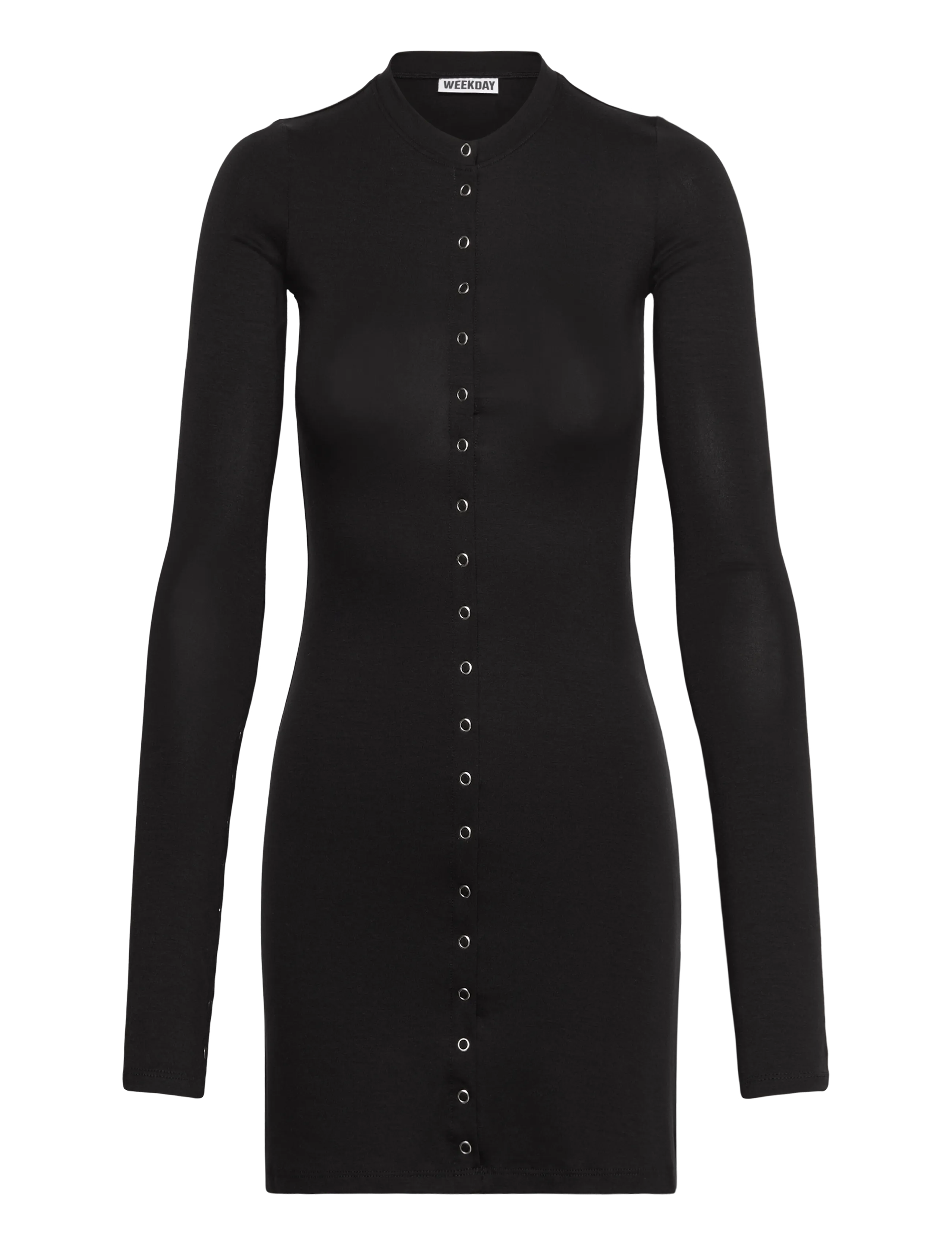Weekday Long-Sleeved Popper Mini Dress, M, Dresses, Schwarz - Short Frauen