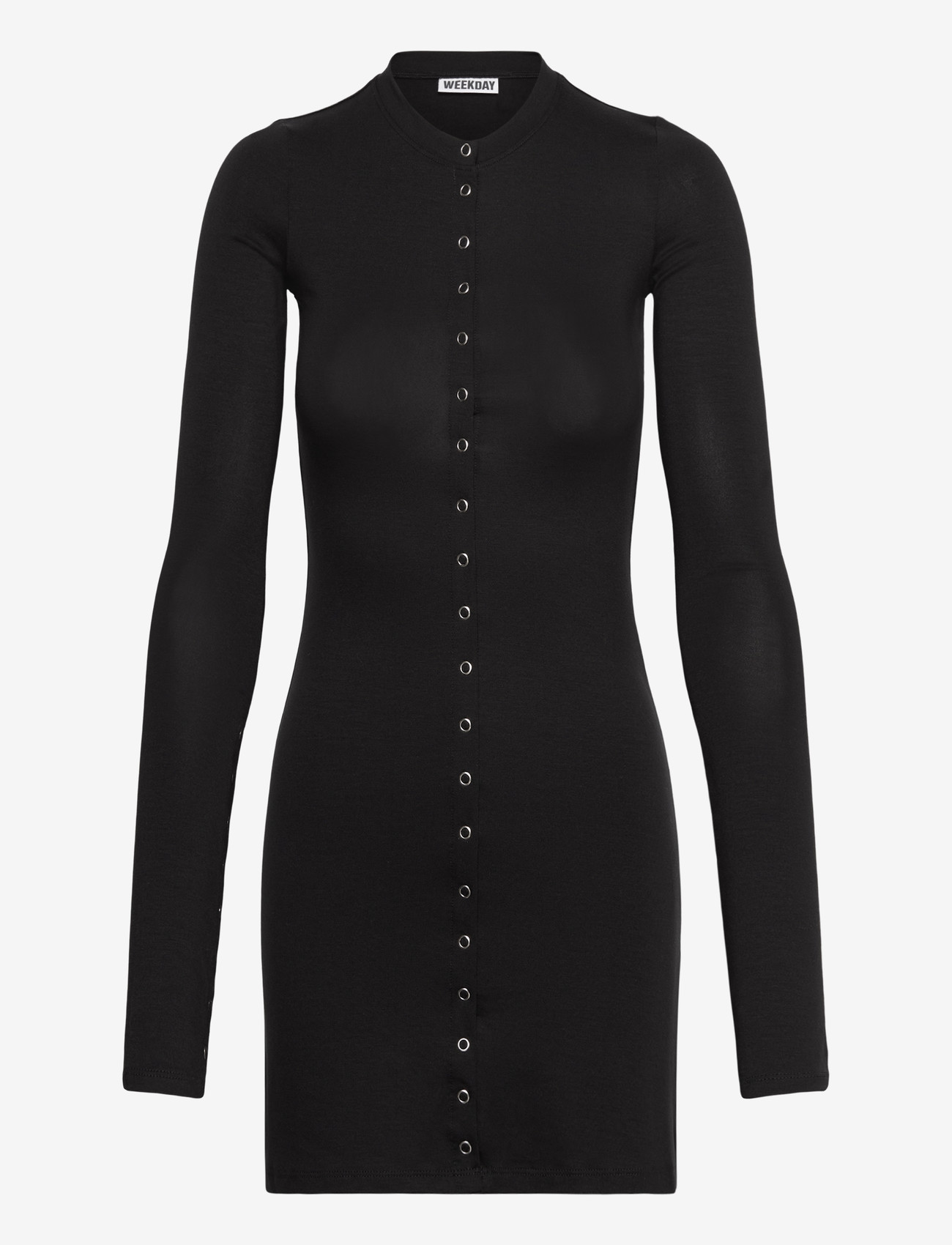 Weekday - Long-Sleeved Popper Mini Dress - stramme kjoler - black - 0
