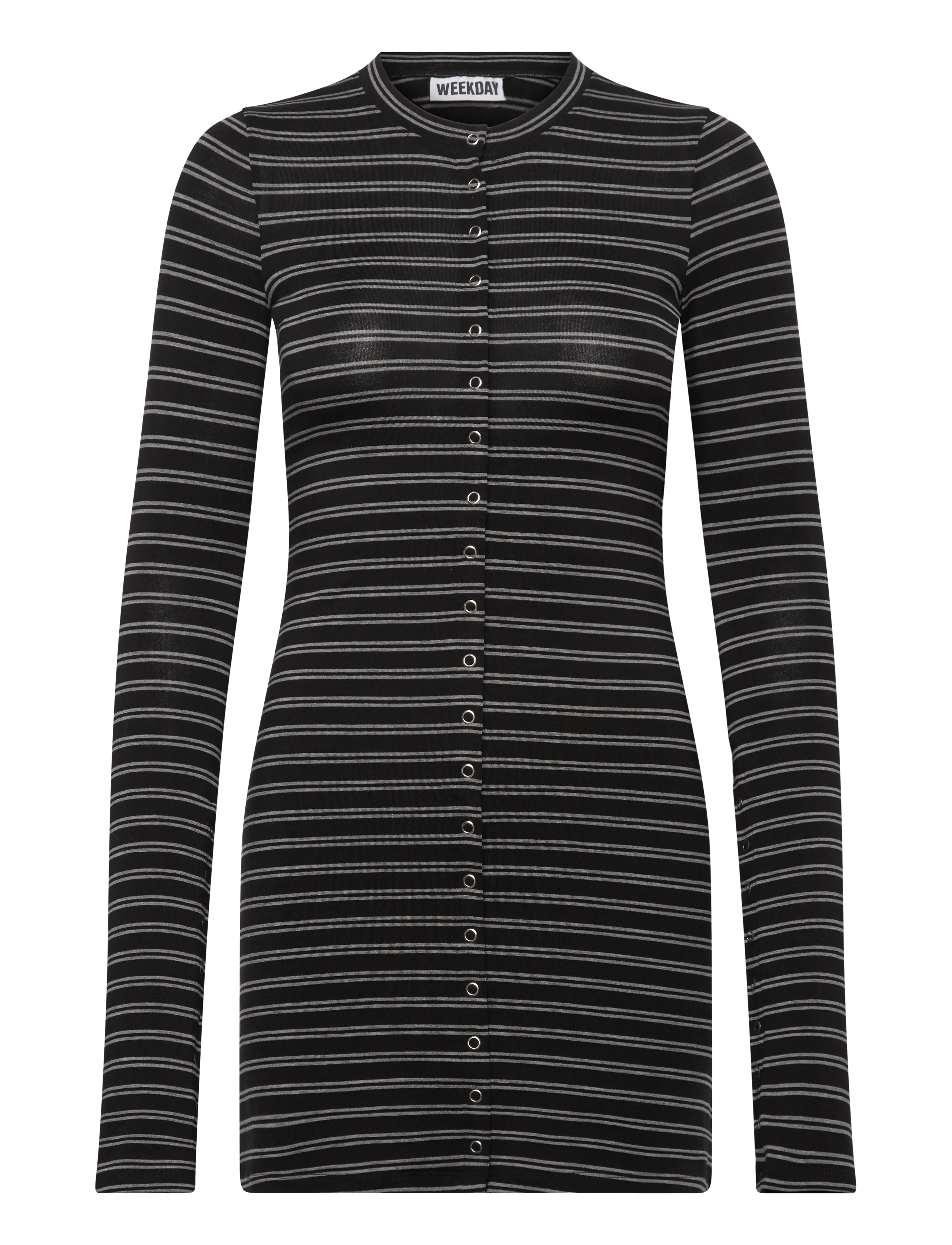 Weekday Long-Sleeved Popper Mini Dress, M, Dresses, Schwarz - Short Frauen