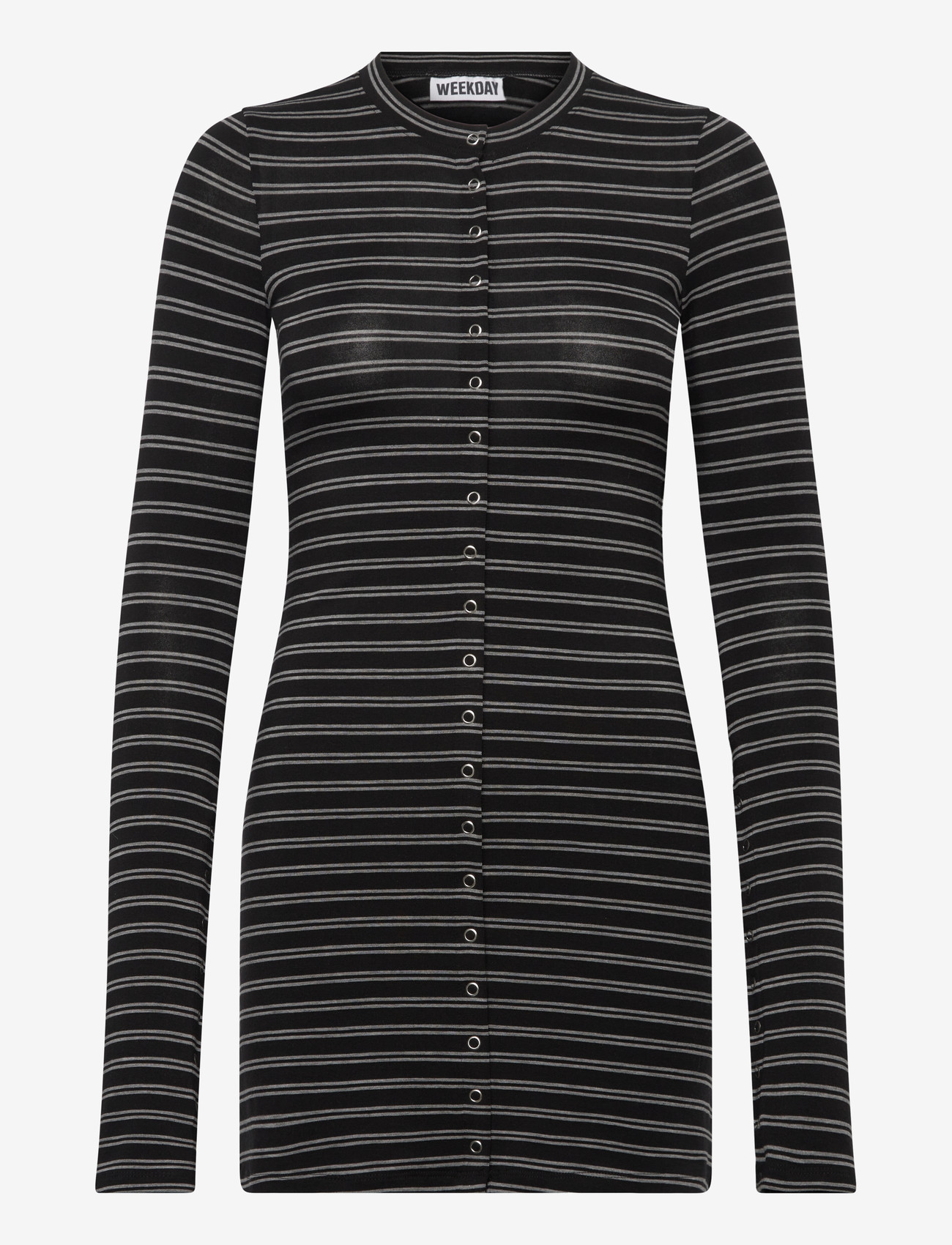 Weekday - Long-Sleeved Popper Mini Dress - liibuvad kleidid - black dark - 0