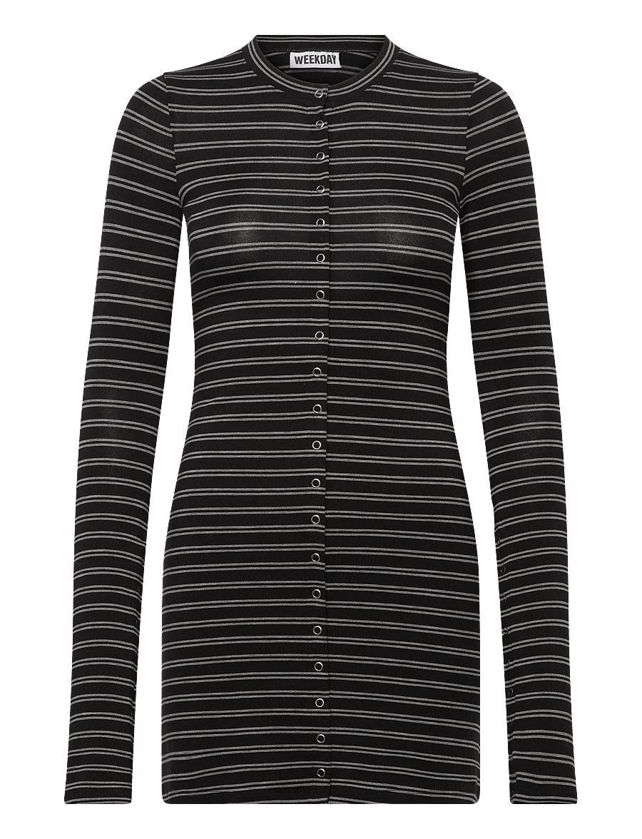 Weekday - Long-Sleeved Popper Mini Dress - liibuvad kleidid - black dark - 0