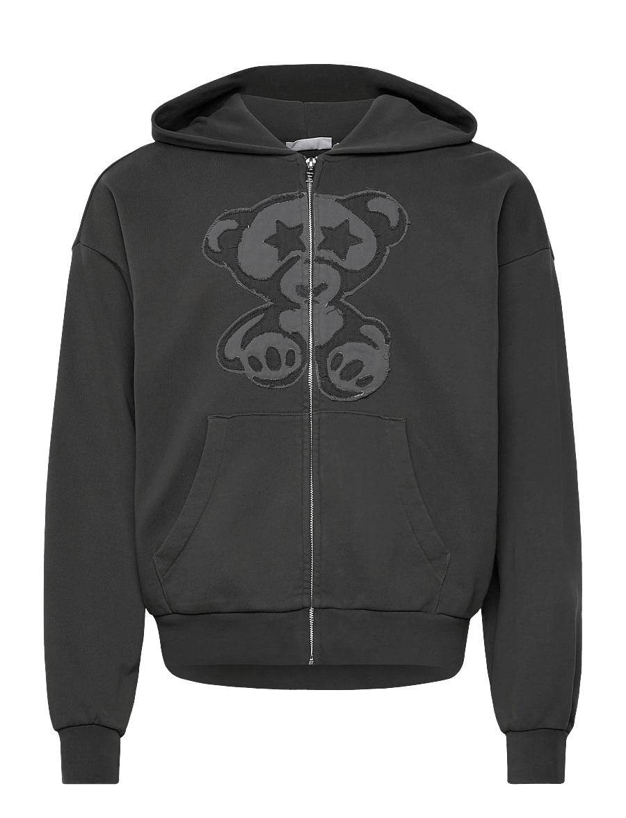 Weekday - Loose Graphic Zip Hoodie - hoodies - black w bear - 0
