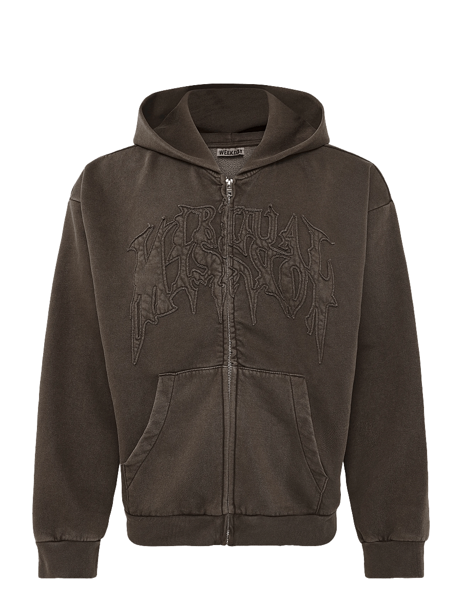 Weekday - Loose Graphic Zip Hoodie - hoodies - dark brown - 0