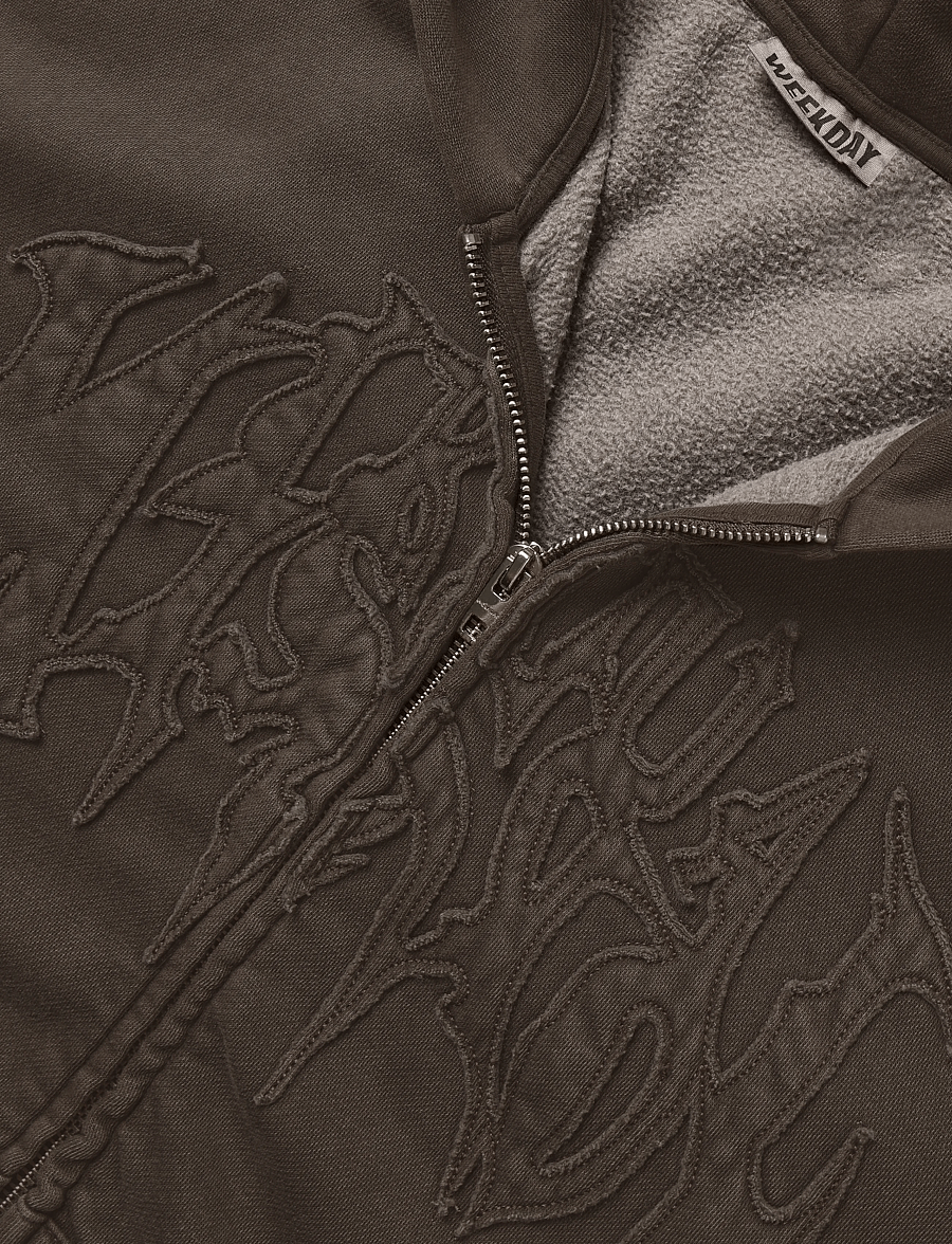 Weekday - Loose Graphic Zip Hoodie - hoodies - dark brown - 2