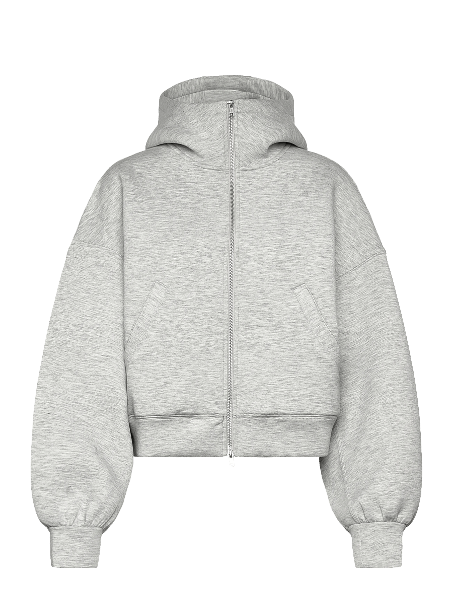 Weekday - Funnel Scuba Zip Hoodie - hættetrøjer - grey melange - 0