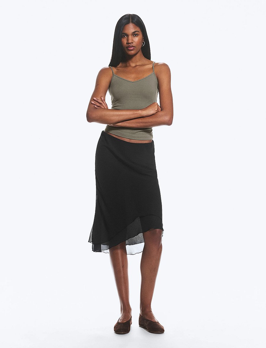 Weekday - Double Layer Assymetric Skirt - midi nederdele - black - 0