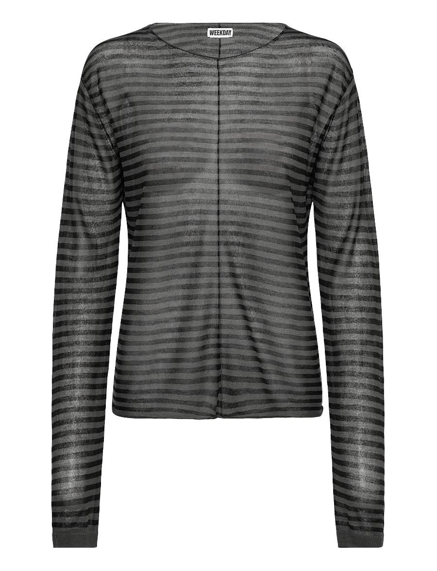 Weekday - Loose Sheer Knitted Sweater - stickade tröjor - grey stripe - 0