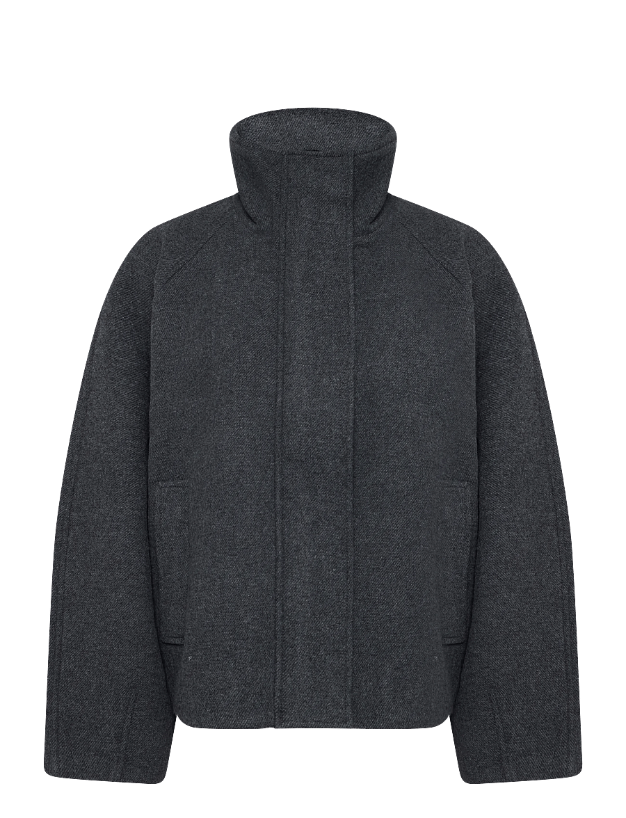 Weekday - Wool-blend funnel jacket - ulljackor - dark grey melange - 0