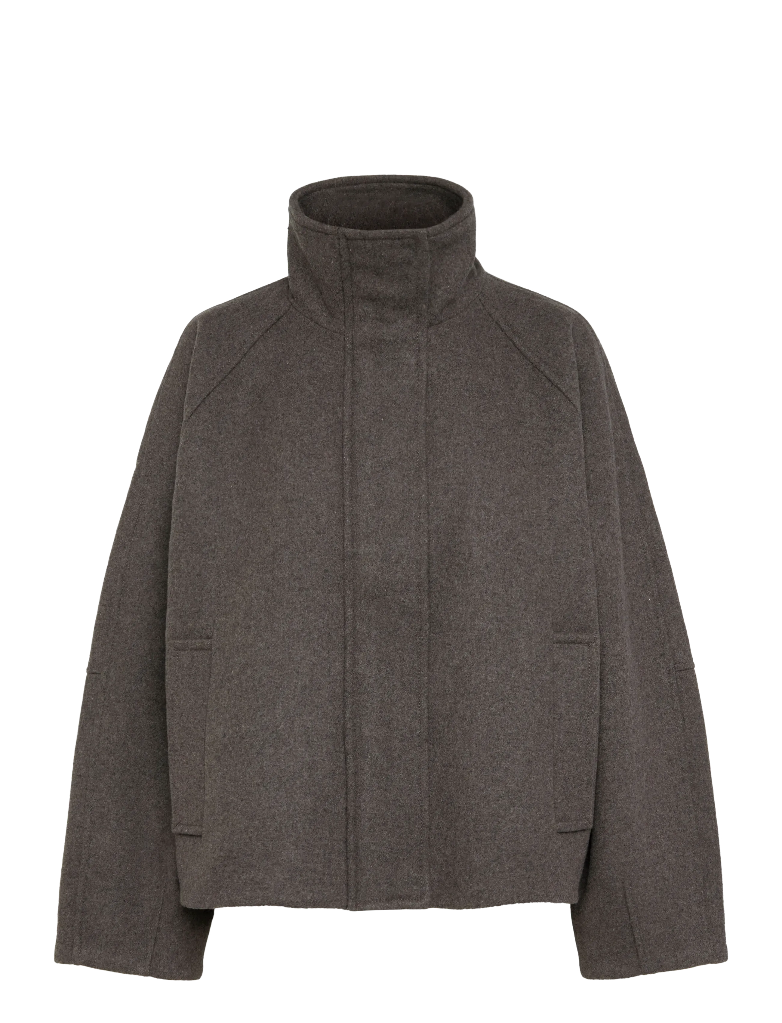 Weekday Wool-blend funnel jacket - Young - DARK MOLE MELANGE / grey