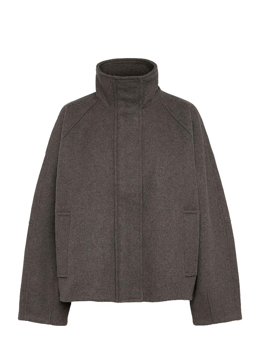 Weekday - Wool-blend funnel jacket - uldjakker - dark mole melange - 0