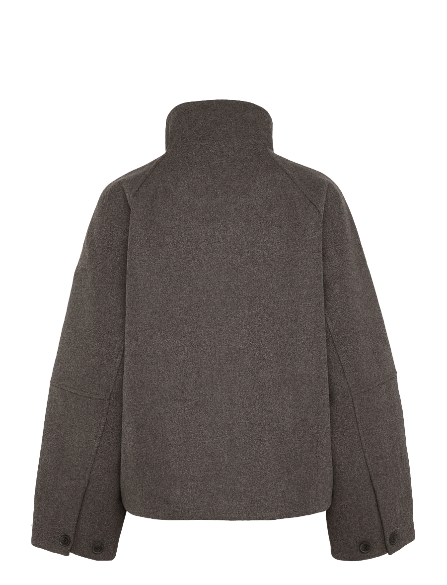 Weekday - Wool-blend funnel jacket - uldjakker - dark mole melange - 1