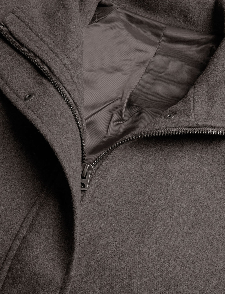 Weekday - Wool-blend funnel jacket - uldjakker - dark mole melange - 2