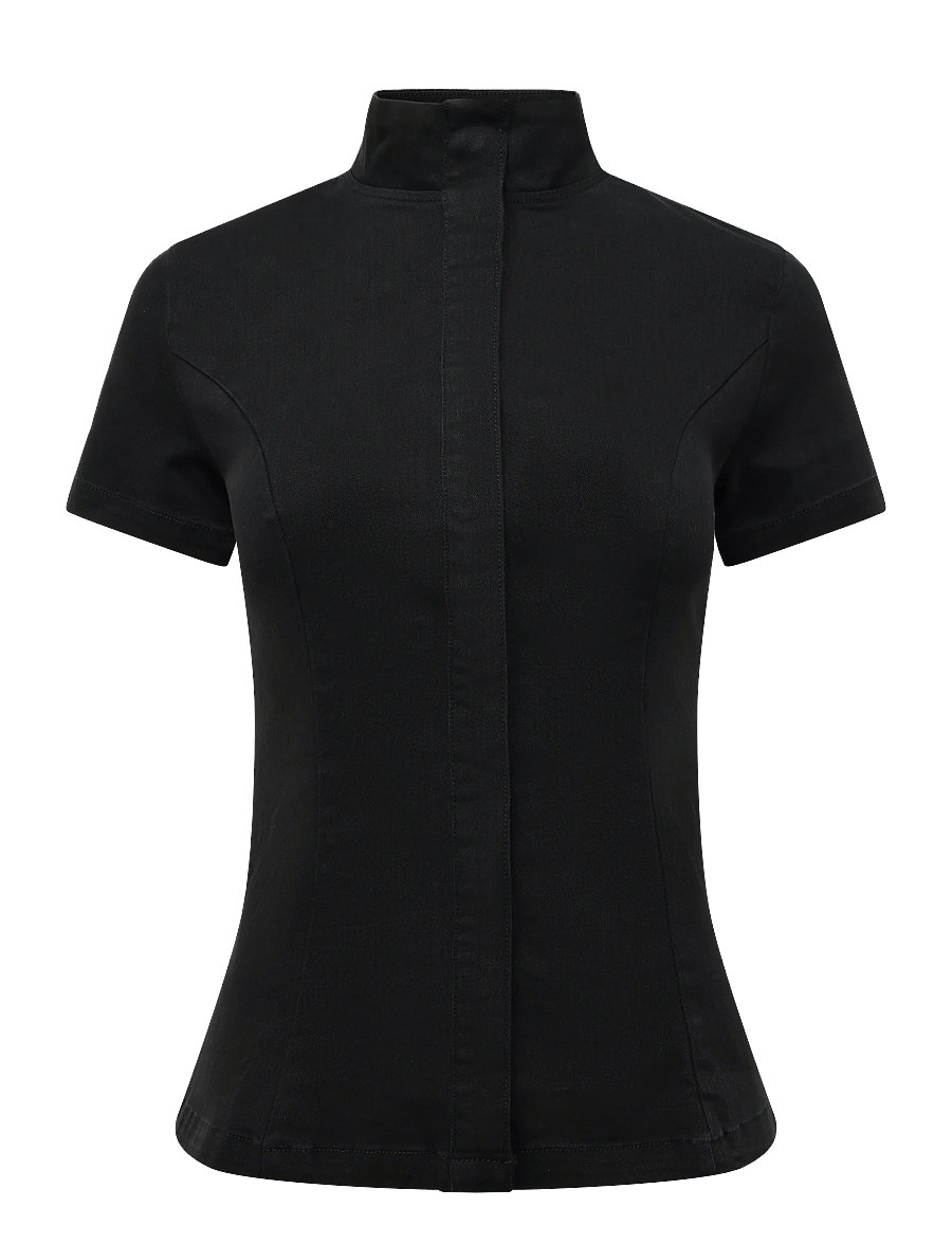 Weekday - Fitted Cotton Top - kortärmade skjortor - black - 0