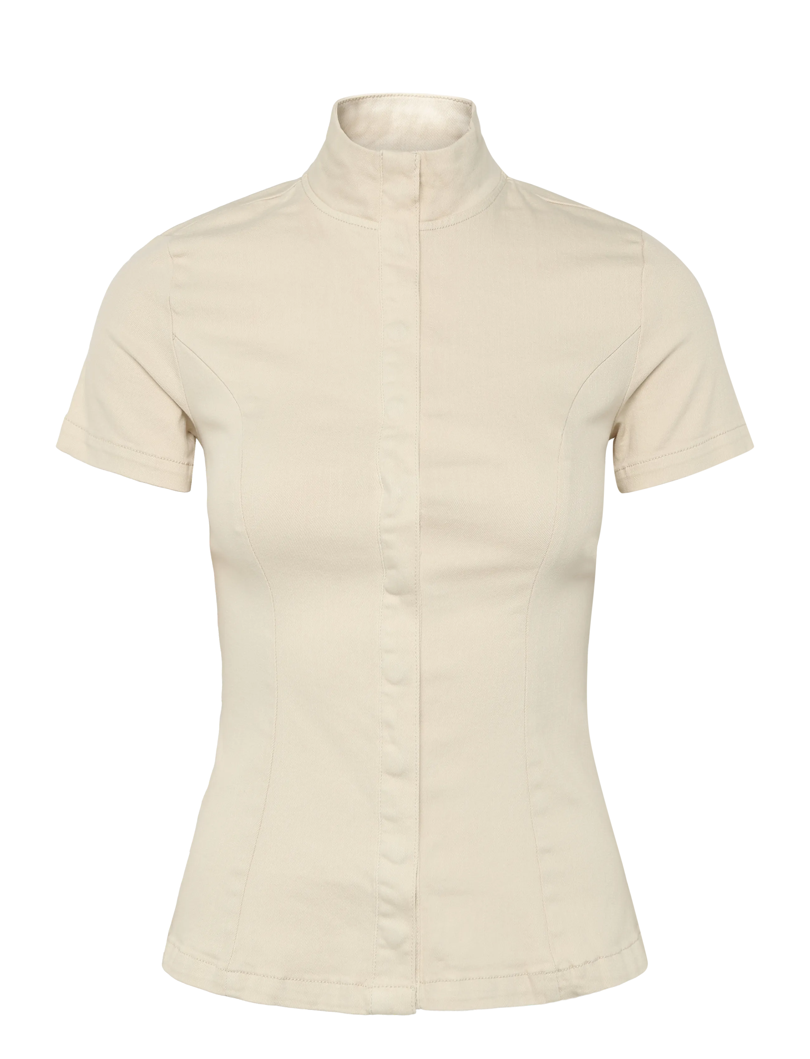 Weekday Fitted Cotton Top, Kvinder, Figursyet Kortærmet Ståhals Top, Beige, Str: 36