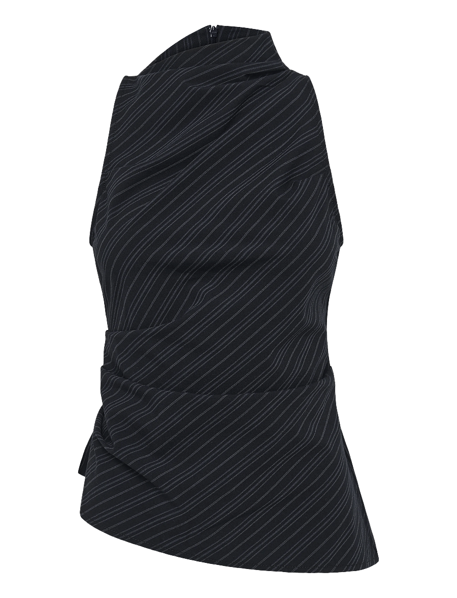 Weekday - Asymmetric Sleeveless Suiting Top - Ærmeløse bluser - navy stripe - 0